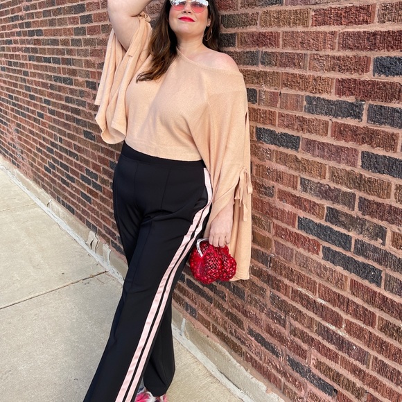 Black Track Pants with Pink Ribbon Stripes - Picture 5 of 10